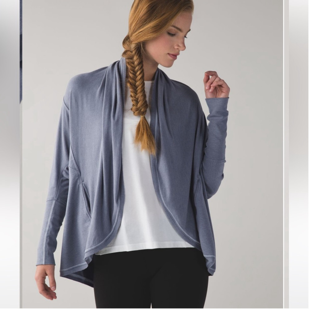 Light Blue Draped Open-Front Women's Cardigan